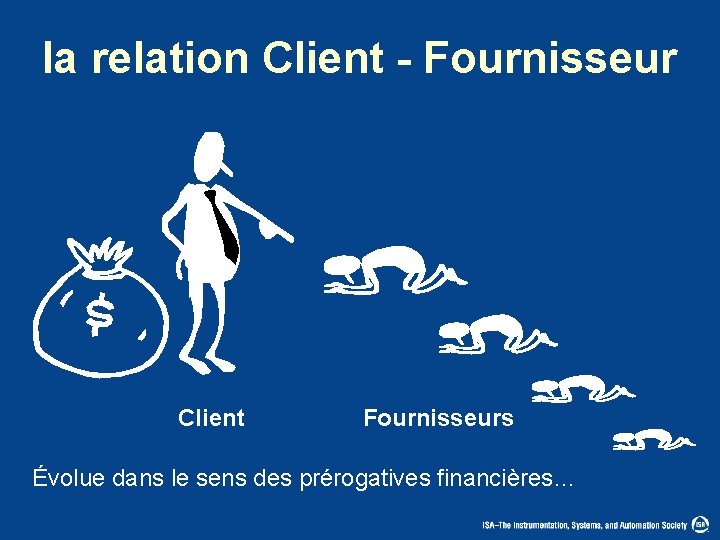 la relation Client - Fournisseur Client Fournisseurs Évolue dans le sens des prérogatives financières…