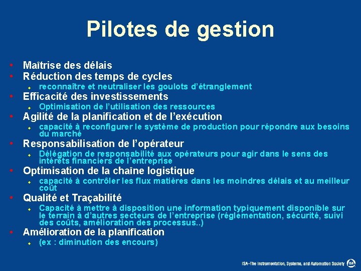 Pilotes de gestion • Maîtrise des délais • Réduction des temps de cycles u