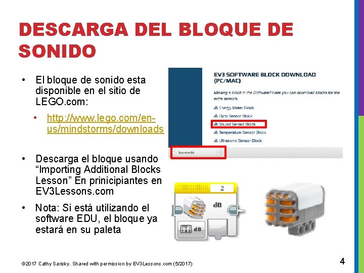 DESCARGA DEL BLOQUE DE SONIDO • El bloque de sonido esta disponible en el