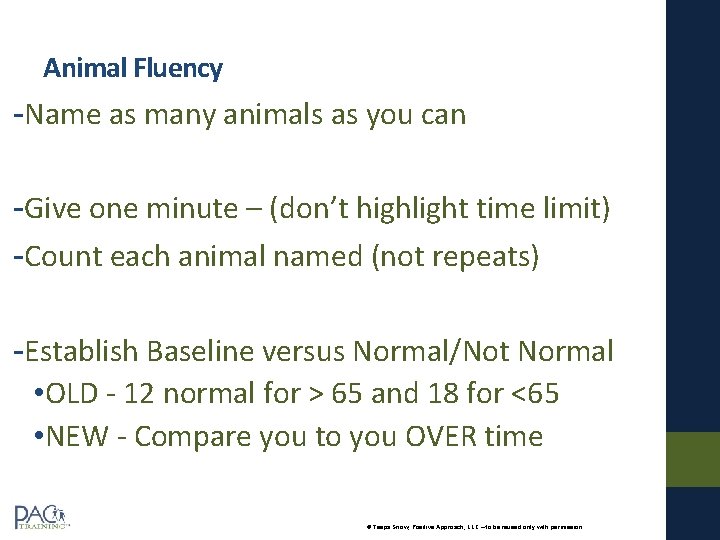 Animal Fluency -Name as many animals as you can -Give one minute – (don’t Animal Fluency -Name as many animals as you can -Give one minute – (don’t