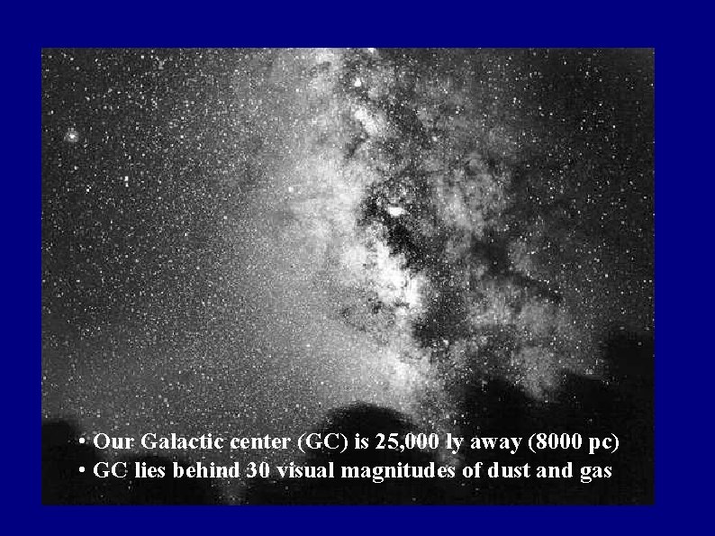  • Our Galactic center (GC) is 25, 000 ly away (8000 pc) •