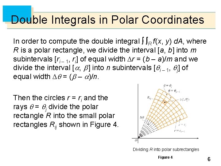 Double Integrals in Polar Coordinates In order to compute the double integral R f