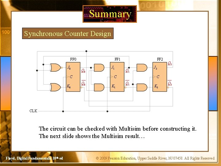 Summary Synchronous Counter Design FF 0 J 0 FF 1 Q 0 C K