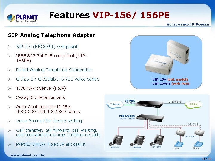Features VIP-156/ 156 PE SIP Analog Telephone Adapter Ø SIP 2. 0 (RFC 3261)