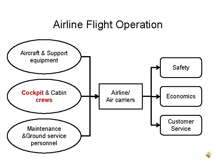 Airline Flight Operation Aircraft & Support equipment Safety Cockpit & Cabin crews Maintenance &Ground