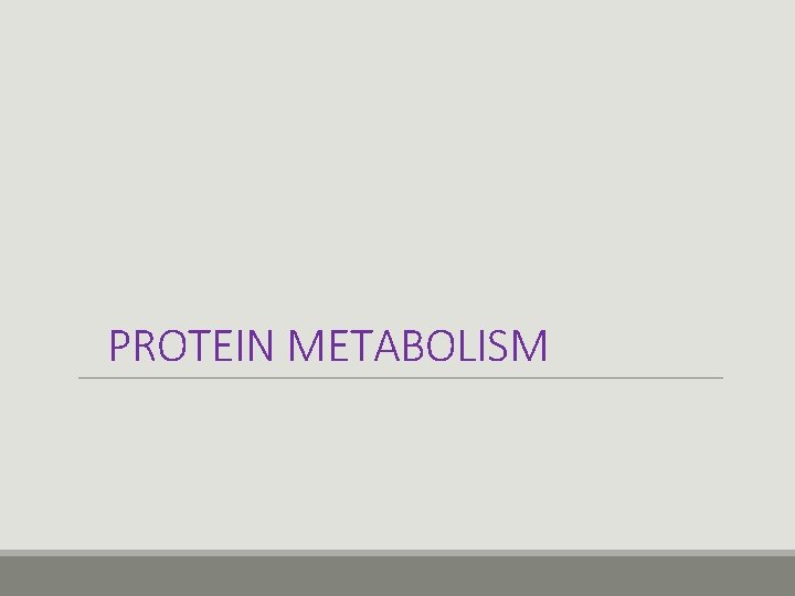 PROTEIN METABOLISM 