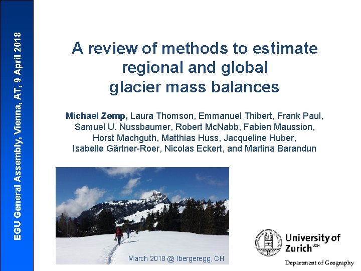 EGU General Assembly, Vienna, AT, 9 April 2018 A review of methods to estimate