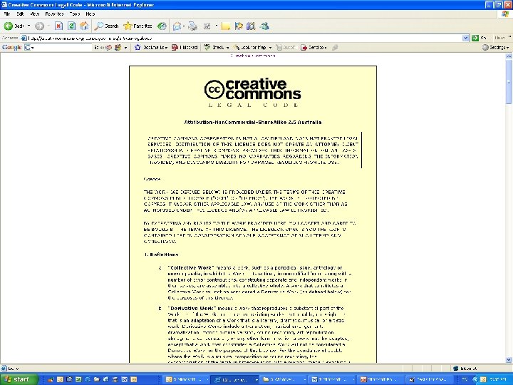 Licences AUSTRALIA part of the Creative Commons international initiative 