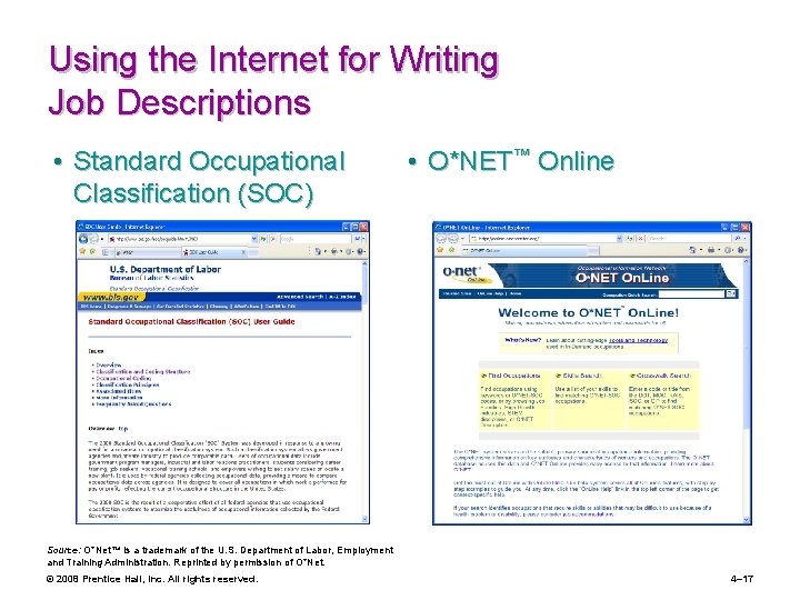 Using the Internet for Writing Job Descriptions • Standard Occupational Classification (SOC) • O*NET™