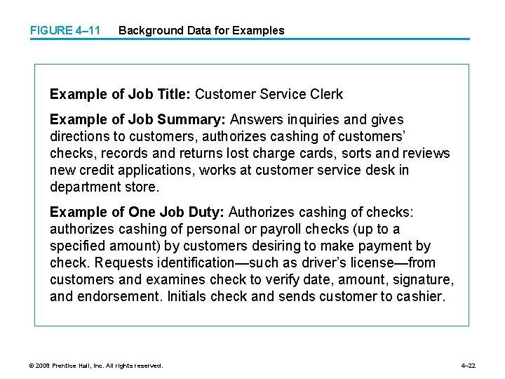 FIGURE 4– 11 Background Data for Examples Example of Job Title: Customer Service Clerk