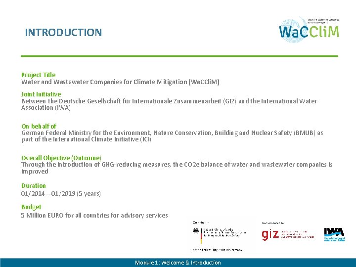 INTRODUCTION Project Title Water and Wastewater Companies for Climate Mitigation (Wa. CCli. M) Joint