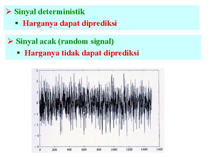 Ø Sinyal deterministik § Harganya dapat diprediksi Ø Sinyal acak (random signal) § Harganya