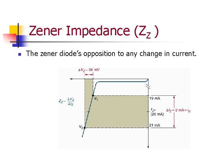 Zener Impedance (ZZ ) n The zener diode’s opposition to any change in current.