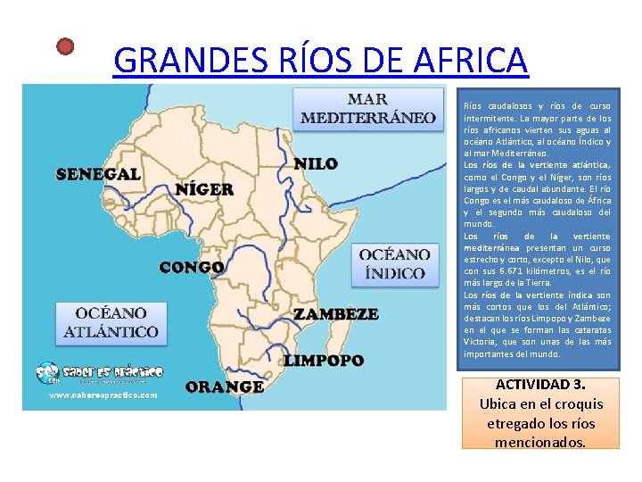 GRANDES RÍOS DE AFRICA Ríos caudalosos y ríos de curso intermitente. La mayor parte