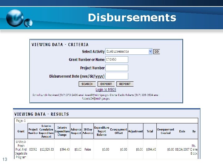 Disbursements 13 