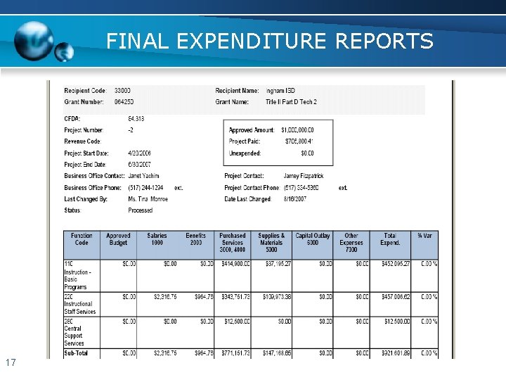 FINAL EXPENDITURE REPORTS 17 