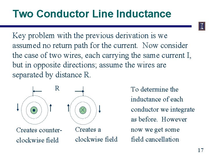 Two Conductor Line Inductance Key problem with the previous derivation is we assumed no