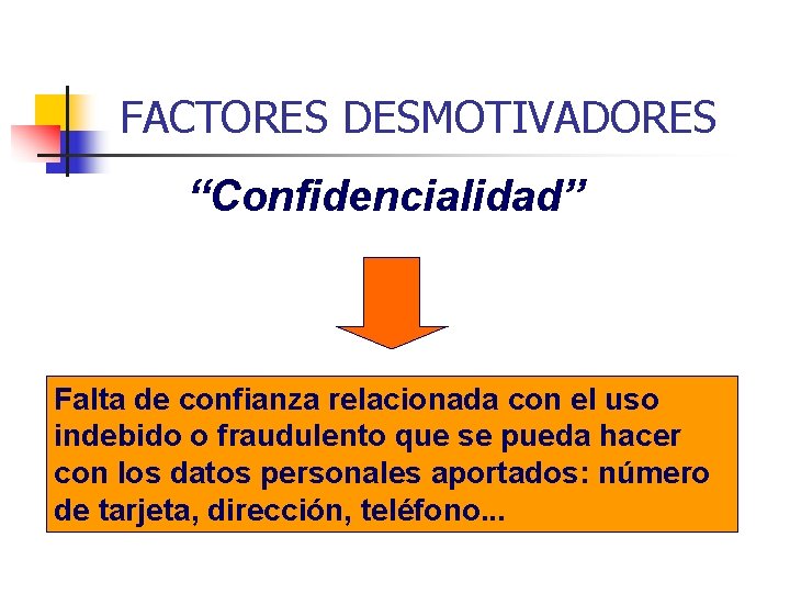 FACTORES DESMOTIVADORES “Confidencialidad” Falta de confianza relacionada con el uso indebido o fraudulento que