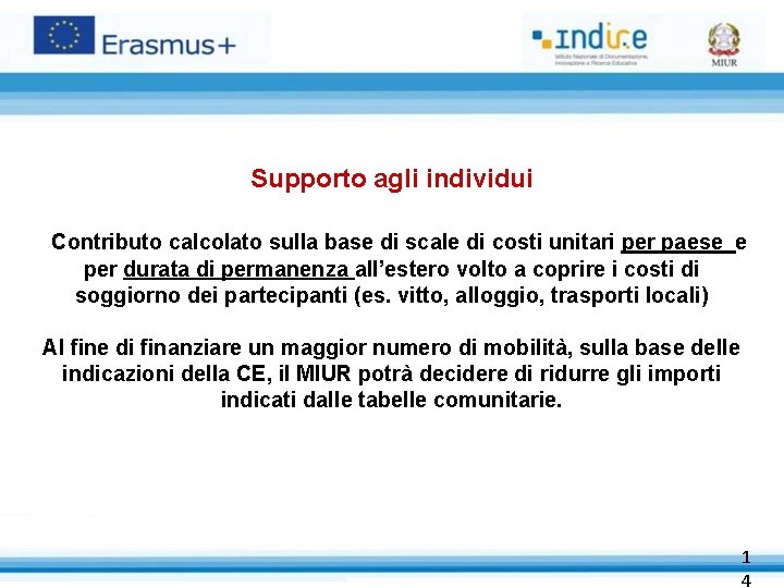 Supporto agli individui Contributo calcolato sulla base di scale di costi unitari per paese