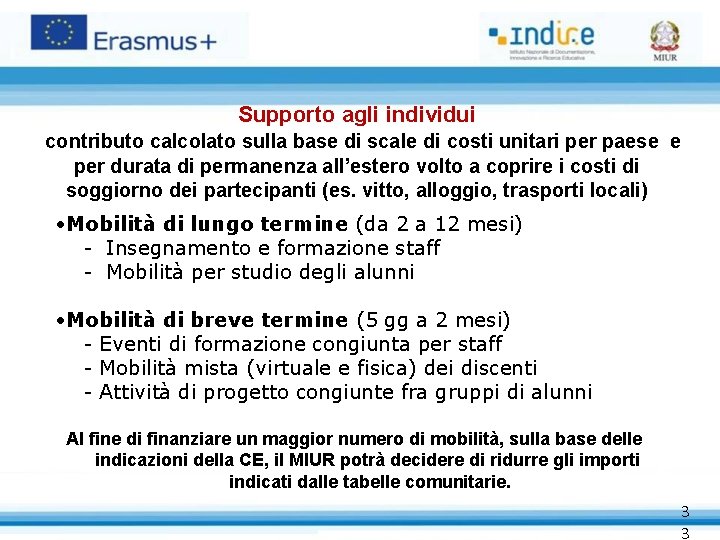 Supporto agli individui contributo calcolato sulla base di scale di costi unitari per paese