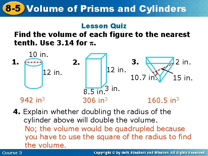 8 -5 Volume Insert Lesson of Prisms Title and Here Cylinders Lesson Quiz Find