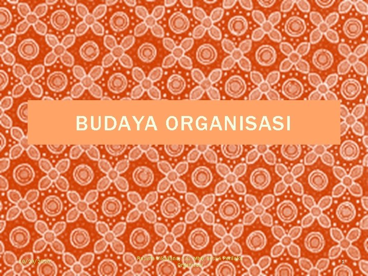 BUDAYA ORGANISASI 10/29/2020 Resista Vikaliana, S. Si. MM/ Sesi 4 Perilaku Organisasi 1 