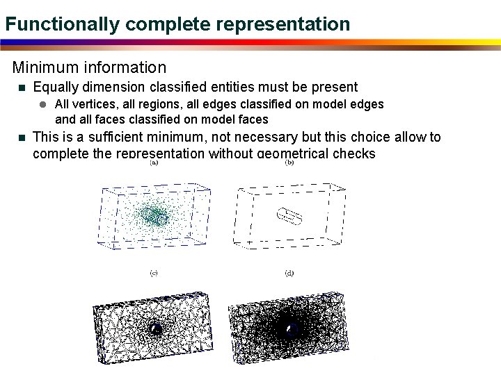 Functionally complete representation Minimum information n Equally dimension classified entities must be present n