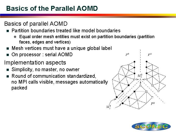 Basics of the Parallel AOMD Basics of parallel AOMD n Partition boundaries treated like