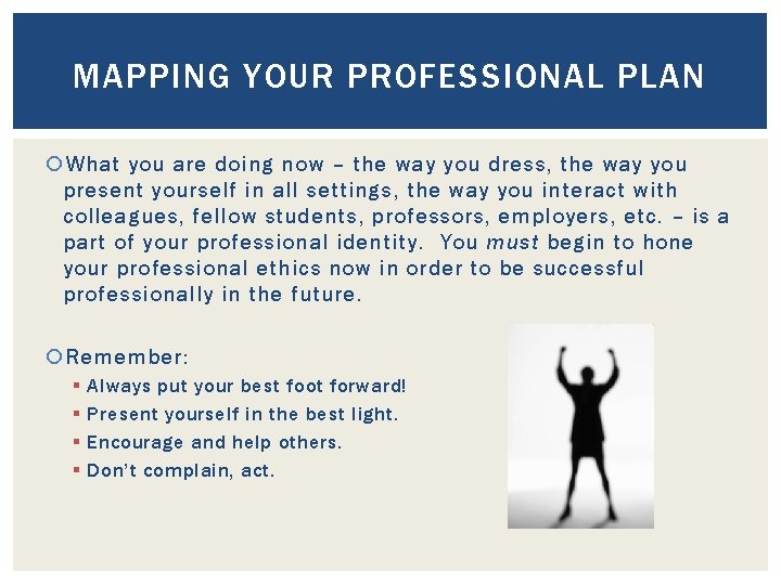 MAPPING YOUR PROFESSIONAL PLAN What you are doing now – the way you dress,