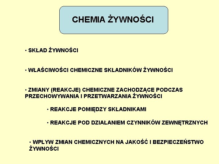 CHEMIA ŻYWNOŚCI • SKŁAD ŻYWNOŚCI • WŁAŚCIWOŚCI CHEMICZNE SKŁADNIKÓW ŻYWNOŚCI • ZMIANY (REAKCJE) CHEMICZNE