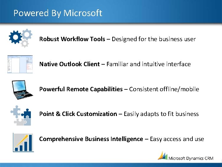 Powered By Microsoft Robust Workflow Tools – Designed for the business user Native Outlook