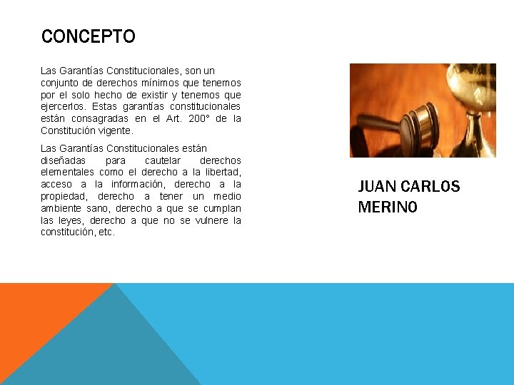 CONCEPTO Las Garantías Constitucionales, son un conjunto de derechos mínimos que tenemos por el