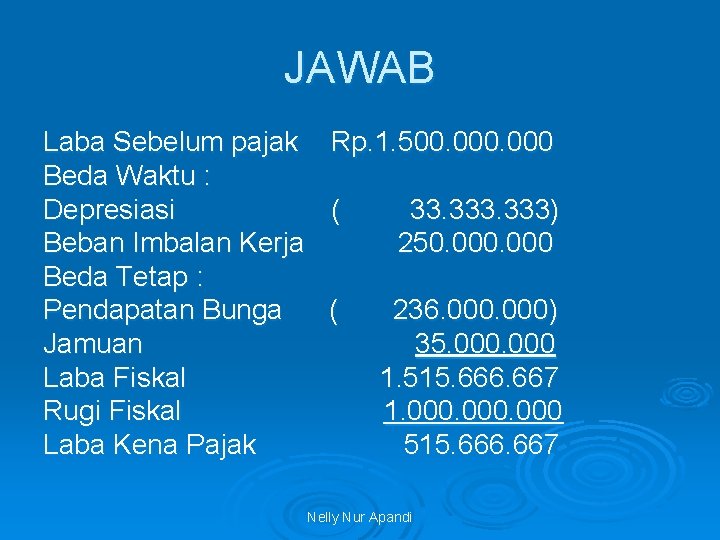 JAWAB Laba Sebelum pajak Beda Waktu : Depresiasi Beban Imbalan Kerja Beda Tetap :