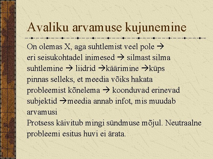 Avaliku arvamuse kujunemine On olemas X, aga suhtlemist veel pole eri seisukohtadel inimesed silmast