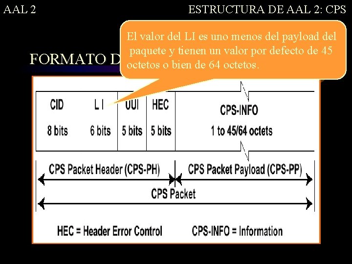 AAL 2 ESTRUCTURA DE AAL 2: CPS El valor del LI es uno menos