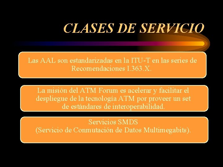 CLASES DE SERVICIO Las AAL son estandarizadas en la ITU-T en las series de