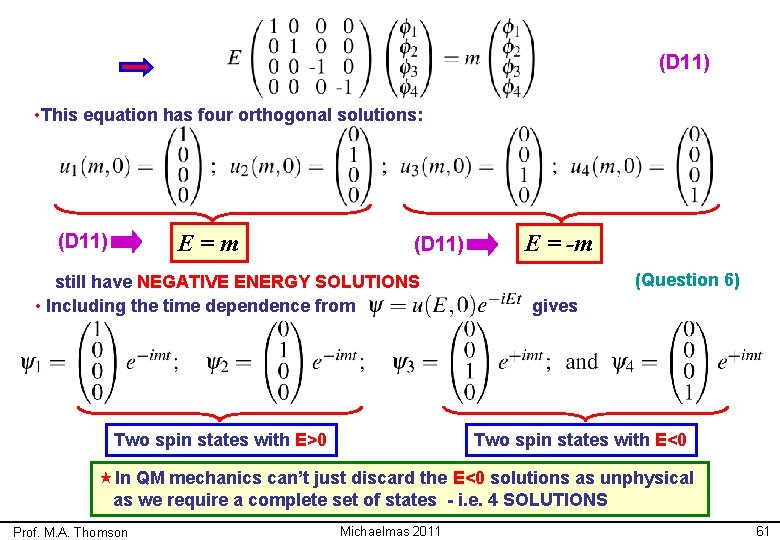 (D 11) • This equation has four orthogonal solutions: E=m (D 11) still have