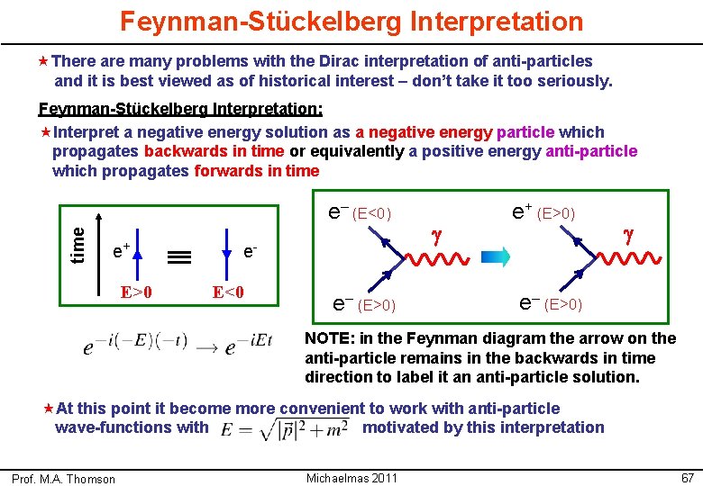 Feynman-Stückelberg Interpretation «There are many problems with the Dirac interpretation of anti-particles and it