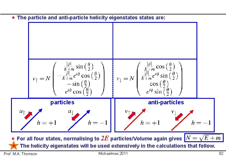  « The particle and anti-particle helicity eigenstates are: particles anti-particles « For all