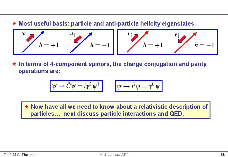  « Most useful basis: particle and anti-particle helicity eigenstates « In terms of