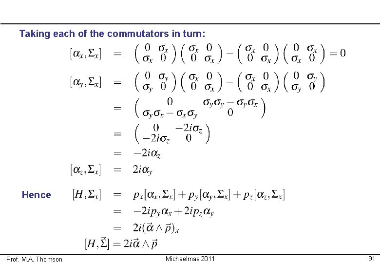 Taking each of the commutators in turn: Hence Prof. M. A. Thomson Michaelmas 2011