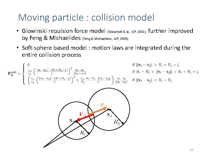 Moving particle : collision model • Glowinski repulsion force model (Glowinski & al. ,