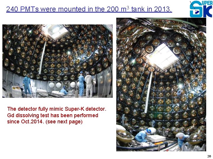 240 PMTs were mounted in the 200 m 3 tank in 2013. The detector