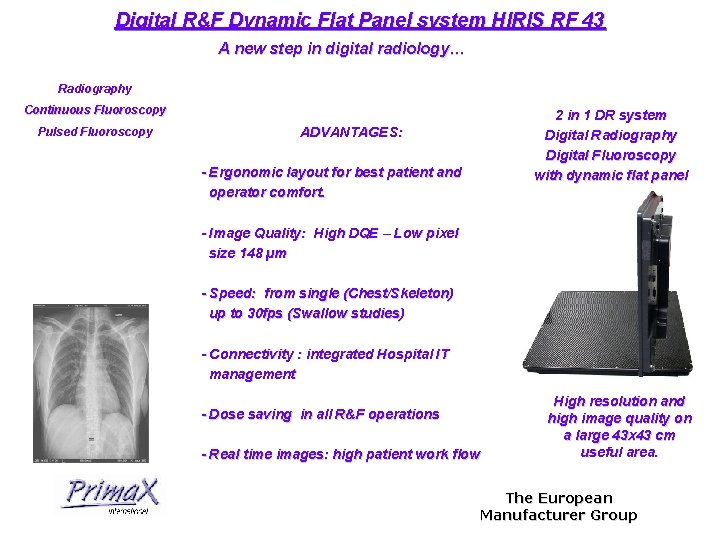 Digital R&F Dynamic Flat Panel system HIRIS RF 43 A new step in digital