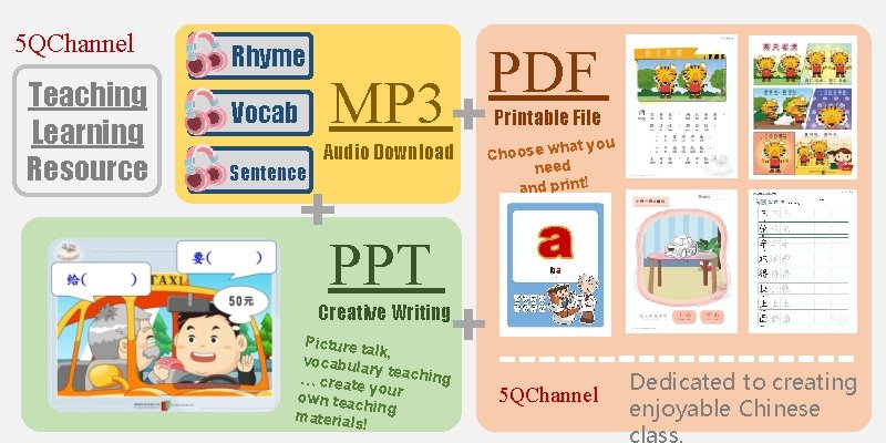 5 QChannel Teaching Learning Resource Rhyme Vocab Sentence MP 3 Audio Download PDF Printable