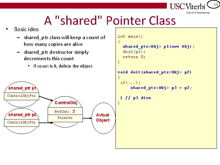 13 • Basic idea A "shared" Pointer Class – shared_ptr class will keep a