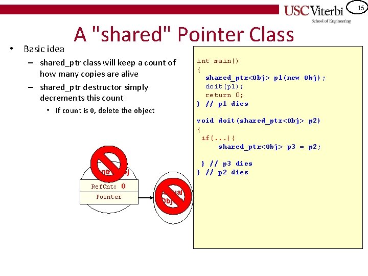 15 • Basic idea A "shared" Pointer Class – shared_ptr class will keep a