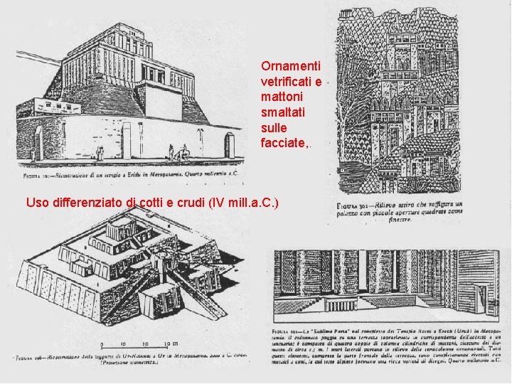 Ornamenti vetrificati e mattoni smaltati sulle facciate, . Uso differenziato di cotti e crudi