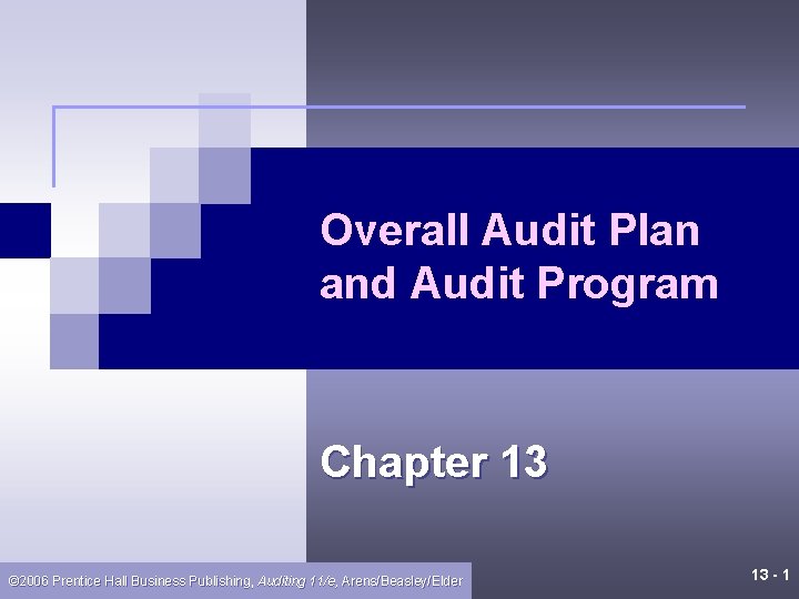 Overall Audit Plan and Audit Program Chapter 13 © 2006 Prentice Hall Business Publishing,