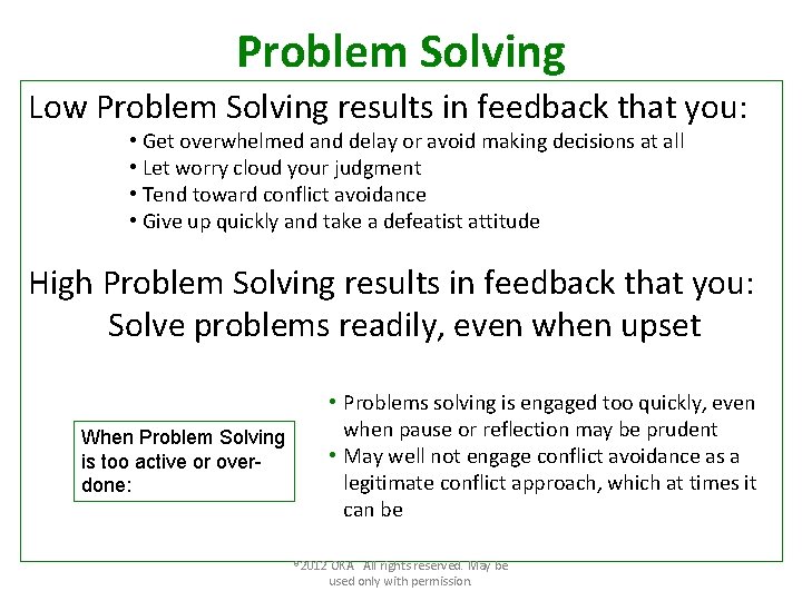 Problem Solving Low Problem Solving results in feedback that you: • Get overwhelmed and